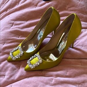 Badgley Mischka Yellow Heels with Silver Embellishment